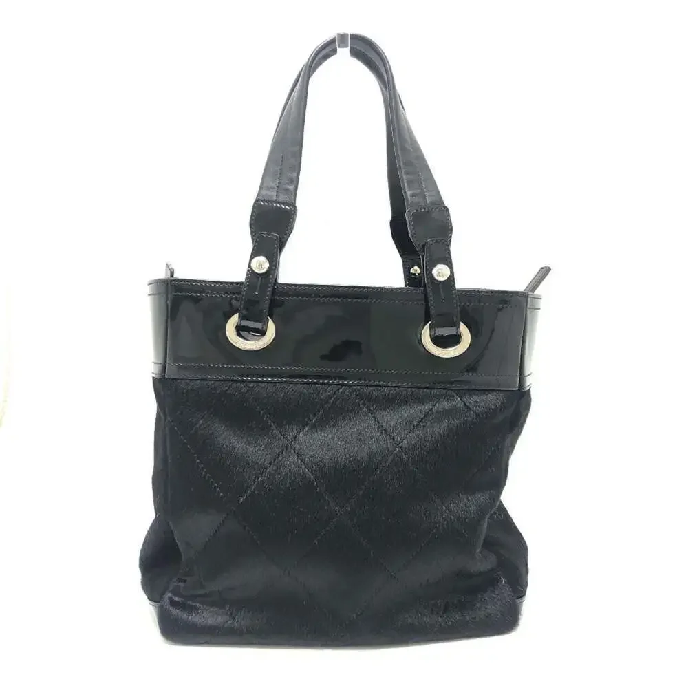 CHANEL Black Leather Logo Tote Bag